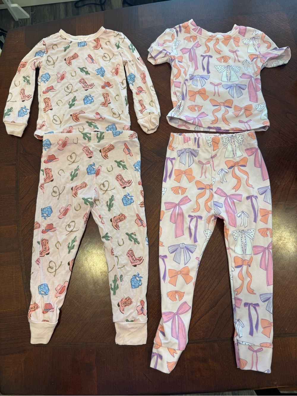 Bamboo Kids Pink Bow & Western Print Pajama Set - 2-Pack